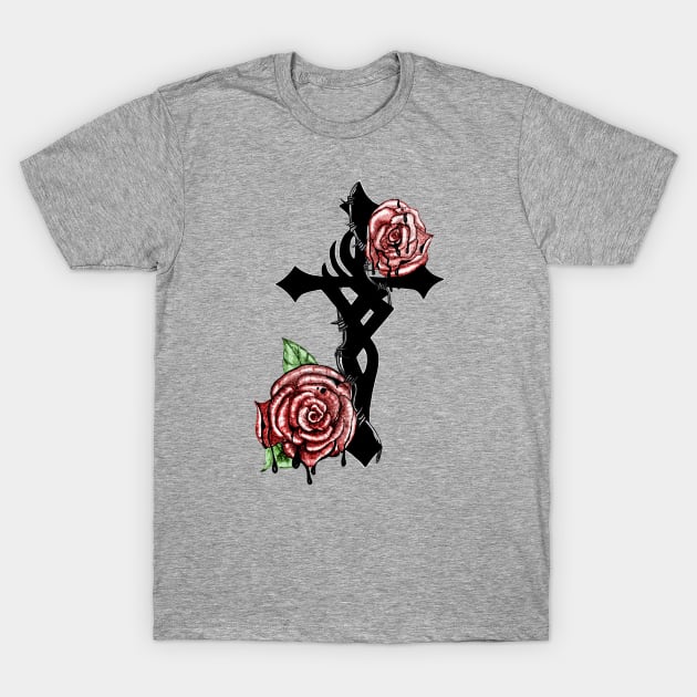 Blood and Roses Cross T-Shirt by SandraGale Art